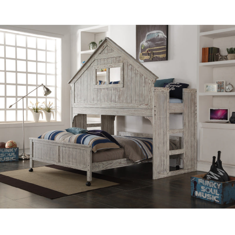 Donco Kids Club House Low Loft Twin Bed With Full Caster Bed In Brushed Driftwood Finish 007D_008-FD