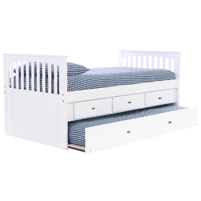 Donco Kids Twin Mission Rake Bed With 3 Drawer Storage And Twin Trundle Bed In White Finish 0235-TW_0292-EKT_0290-TW