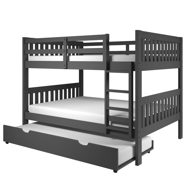 Donco Kids Full/Full Mission Bunk Bed With Trundle Bed Dark Grey Finish 1015-3FFDG_503-DG