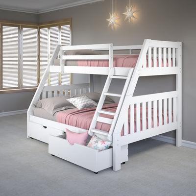 Donco Kids Twin/Full Mission Bunk Bed W/Dual Under Bed Drawers In White Finish 1018-3TFW_505-W