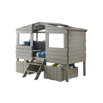 Donco Kids Twin Tree House Loft Rustic Grey W/Drawers 1380-TLRG_1381-RG