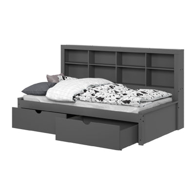 Donco Kids Twin Bookcase Day Bed In Dark Grey W/ Dual Under Bed Drawers 1733-TDG_505-DG