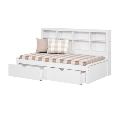 Donco Kids Twin Bookcase Day Bed In White W/ Dual Under Bed Drawers 1733-TW_505-W