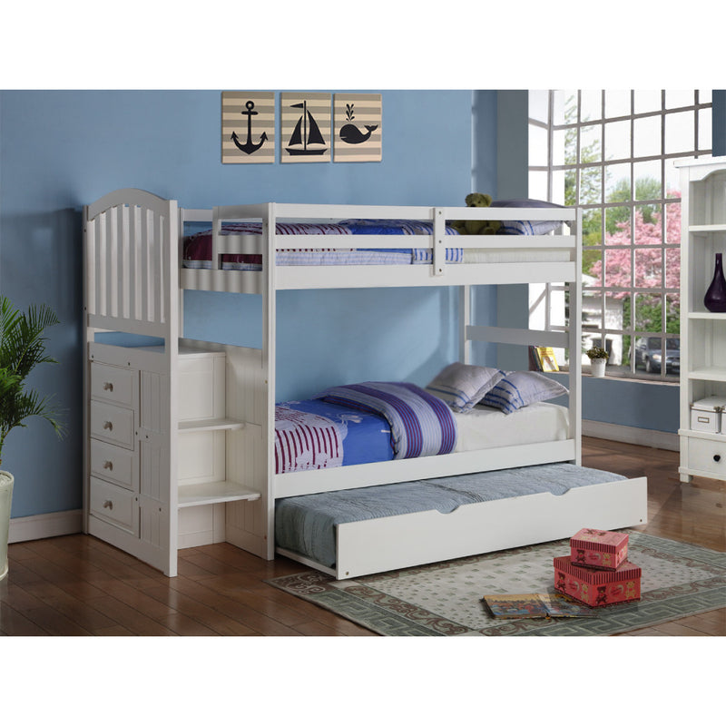 Donco Kids Arch Mission Stairway Bunkbed With Trundle Bed White Finish 840-TTW_503-W