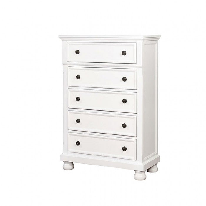 Furniture of America Trin Transitional 5-Drawer Chest in White IDF-7590WH-C